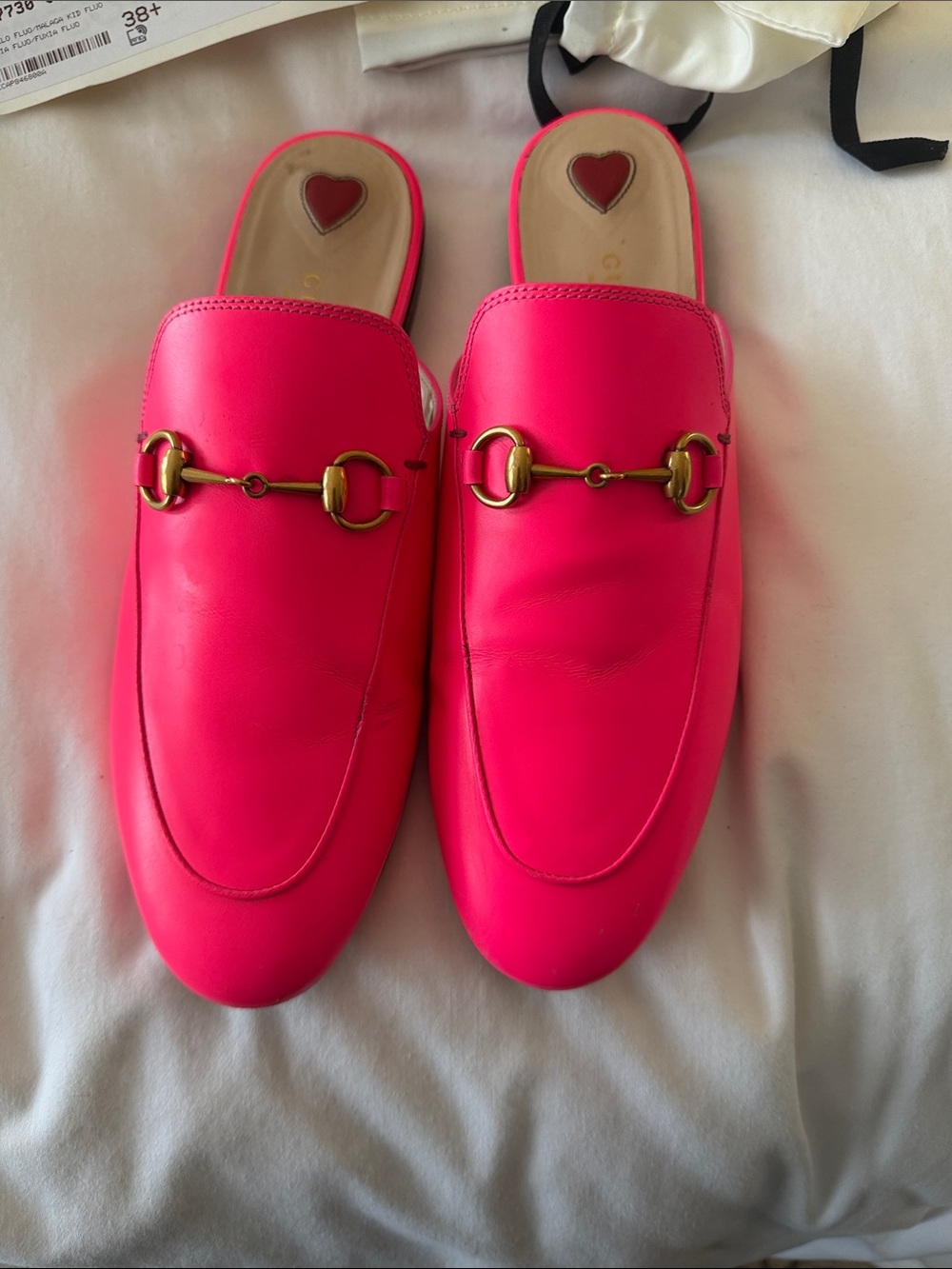 Gucci Neon Pink Leather Horsebit Backless Mules 38.5